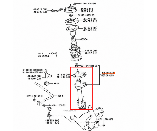 Амортизатор передній Toyota Gaia / Nadia / Ipsum 48510-80242 — купуйте за вигідною ціною в Києві, Україні - toyox.com.ua