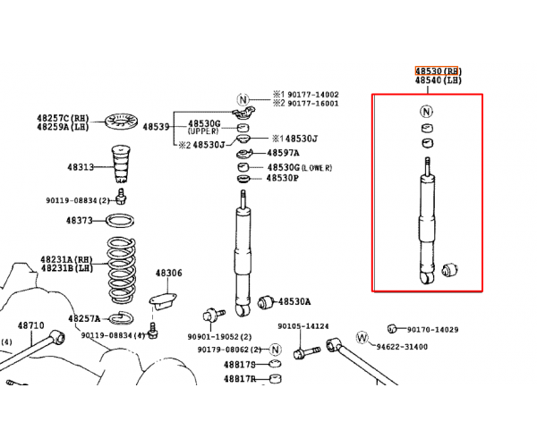 Амортизатор задній Toyota Land Cruiser 100 / Lexus LX470 48530-69155 — купуйте за вигідною ціною в Києві, Україні - toyox.com.ua