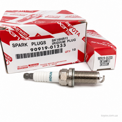 Свічка запалювання Toyota / Lexus 90919-01233 SK16HR11 — загальний вигляд деталі - toyox.com.ua Оригінальна іридієва свічка Toyota SK16HR11 90919-01233 — основне фото товару - toyox.com.ua