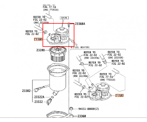 Кришка паливного фільтра з підкачувальним насосом Toyota 23380-51042