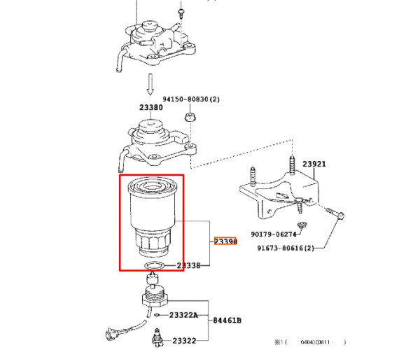 Фільтр паливний дизельний під капотом Toyota 23390-30350 для Toyota Hiace, Land Cruiser Prado, Hilux — купуйте за вигідною ціною в Києві, Україні - toyox.com.ua