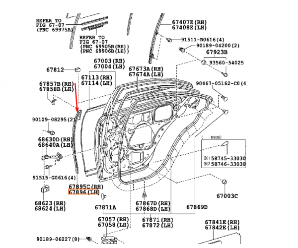 Лівий ущільнювач між дверима Lexus ES 67896-33020 Лівий ущільнювач між дверима Lexus ES 67896-33020