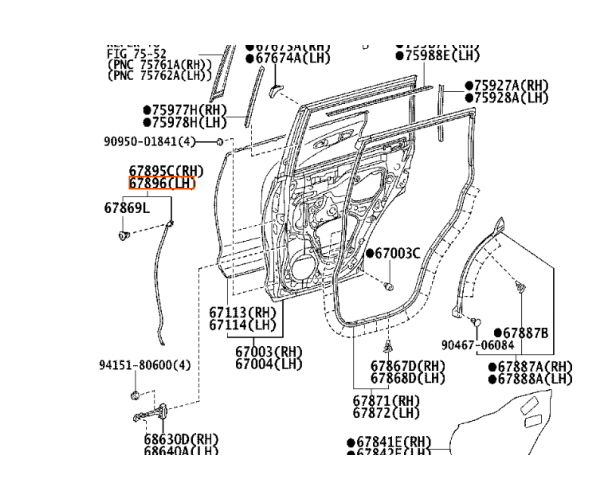 Ущільнювач задніх лівих дверей Toyota Land Cruiser Prado 150 / Lexus GX400, GX460 67896-60040 — купуйте за вигідною ціною в Києві, Україні - toyox.com.ua