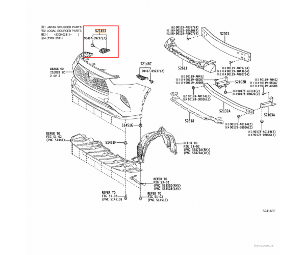 Кронштейн переднього бампера до крила правий Toyota Highlander / Kluger 52145-0E100