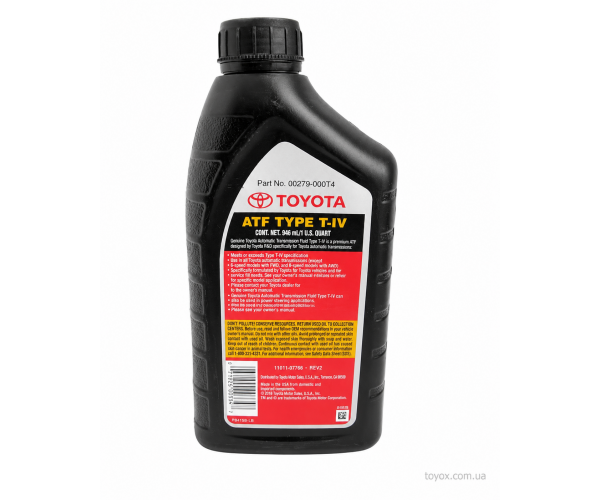 Олива трансмісійна для АКПП Toyota ATF Type T-IV 0.946л 00279-000T4 — купуйте за вигідною ціною в Києві, Україні - toyox.com.ua Олива трансмісійна для АКПП Toyota ATF Type T-IV 0.946л 00279-000T4 — купуйте за вигідною ціною в Києві, Україні - toyox.com.ua