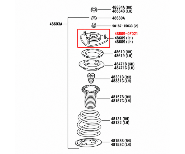 Оригінальна опора переднього амортизатора Toyota 48609-0F021 без підшипника Оригінальна опора переднього амортизатора Toyota 48609-0F021 без підшипника