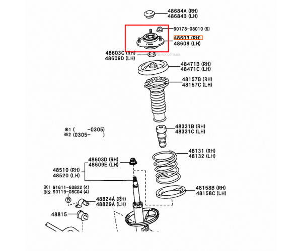 Оригінальна опора переднього амортизатора Toyota 48609-13010 з підшипником