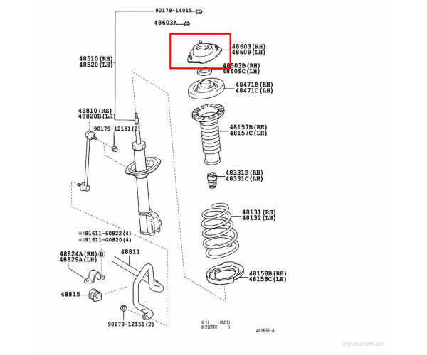 Оригінальна опора переднього амортизатора Toyota Camry 48609-33170 права ліва у зборі з підшипником Оригінальна опора переднього амортизатора Toyota Camry 48609-33170 права ліва у зборі з підшипником
