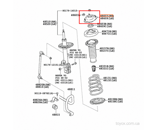 Оригінальна опора переднього амортизатора Toyota / Lexus 48609-33190 без підшипника Оригінальна опора переднього амортизатора Toyota / Lexus 48609-33190 без підшипника