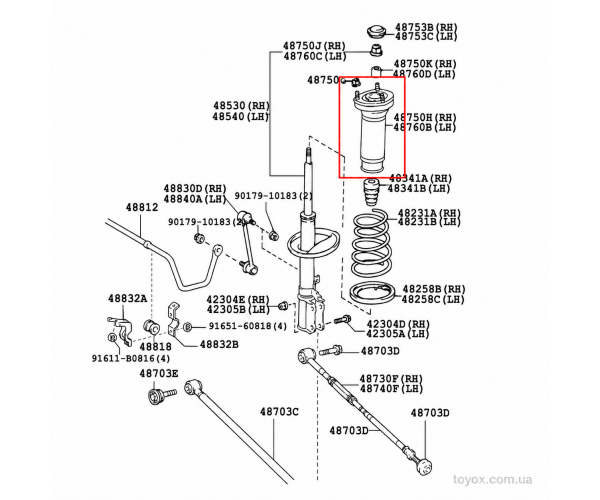 Оригінальна права опора заднього амортизатора Toyota Camry 48750-33072 Оригінальна права опора заднього амортизатора Toyota Camry 48750-33072