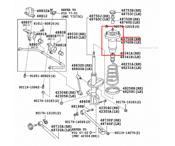 Оригінальна права опора заднього амортизатора Toyota / Lexus 48750-48040