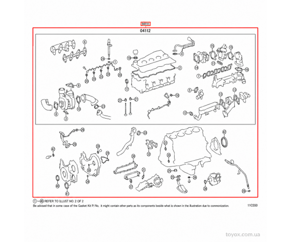 Оригінальний комплект прокладок двигуна Toyota Prado 1KD-FTV 04111-30659 без прокладки ГБЦ