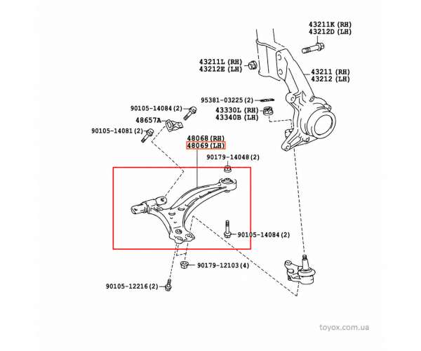 Оригінальний нижній лівий важіль передньої підвіски Toyota Harrier Lexus RX300 48069-48010 Оригінальний нижній лівий важіль передньої підвіски Toyota Harrier Lexus RX300 48069-48010