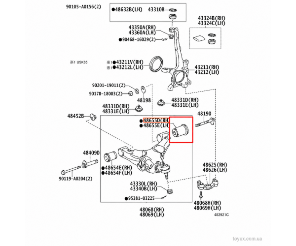 Оригінальний задній сайлентблок переднього нижнього важеля Toyota Tundra / Sequoia 48655-0C010