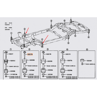 Болт кріплення подушок рами Toyota 52217-35191 перед 2 ряд для Prado 120/150, GX470, GX460, 4Runner, FJ Cruiser