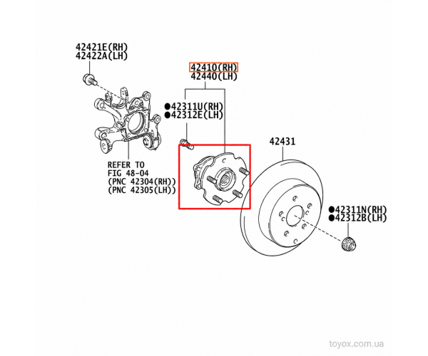 Маточина заднього колеса Toyota / Lexus 42410-42040 Маточина заднього колеса Toyota / Lexus 42410-42040
