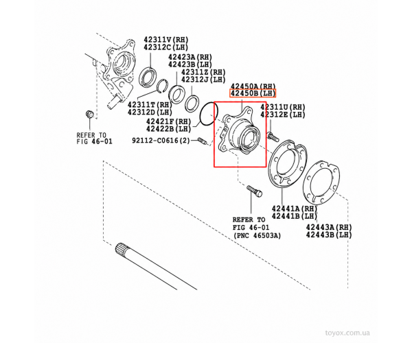 Підшипник задньої маточини лівий Toyota / Lexus 42460-60010
