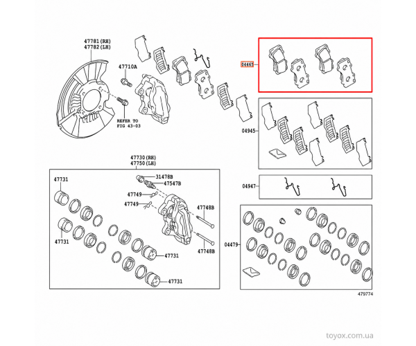 Передні гальмівні колодки Toyota Hilux Revo 04465-0K360 Передні гальмівні колодки Toyota Hilux Revo 04465-0K360